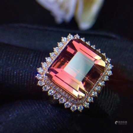天然宝石双色碧玺18k金钻石戒指吊坠两款用