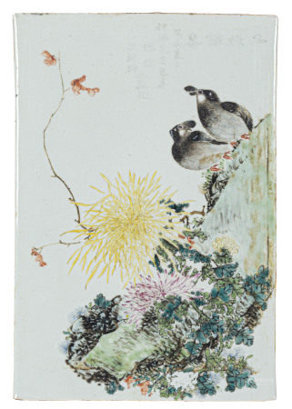 民国 载沣粉彩花鸟瓷板