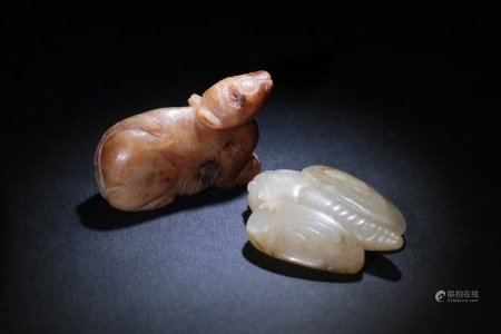 古玉鼠、古玉蟬 共2件