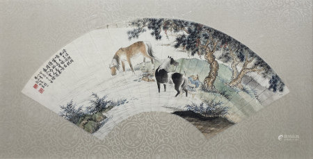 近现代  殷梓湘  洗马图