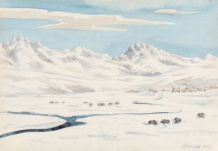 吴作人 川西甘孜雪山