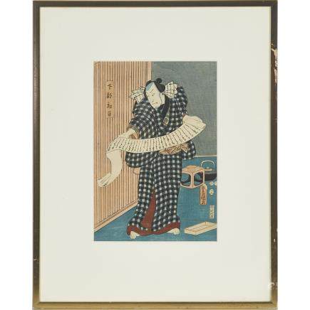 Utagawa Kunisada (Toyokuni III, 1786-1865), Merchant Hatsuhei, 13.4" x 9.3" — 34 x 23.5 cm.