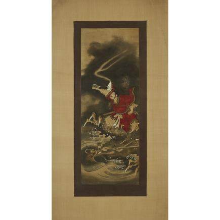 Japanese Tosa School Painting, 17th/18th Century, 30.3" x 11.2" — 77 x 28.5 cm.