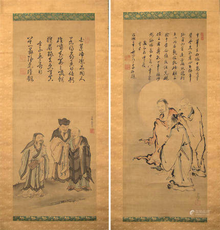 三笑・三教圖　對幅