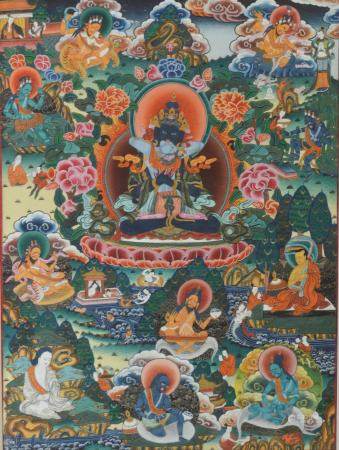 Two framed Tibetan Thankga paintings, 67cm x 46cm and 61cm x 46cm, (2).