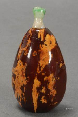 Delightful Chinese Amber Pebble Snuff Bottle and