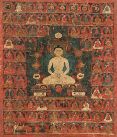 A rare thangka depicting Kuntu Zangpo, Tibet, circa 15th century | 西藏 約十五世紀 普賢王如來唐卡 設色布本