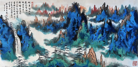 LIU HAISU: INK AND COLOR ON PAPER PAINTING 'MOUNTAIN SCENERY'