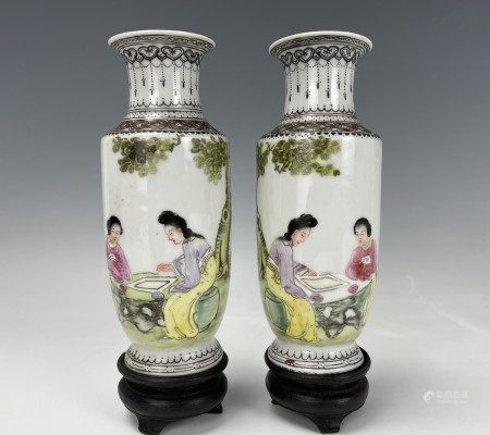 Pair of Famille Rose Porcelain Vases Marked