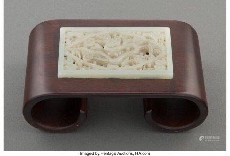 78015: A Chinese Carved Jade Plaque on a Wood Stand 2 x