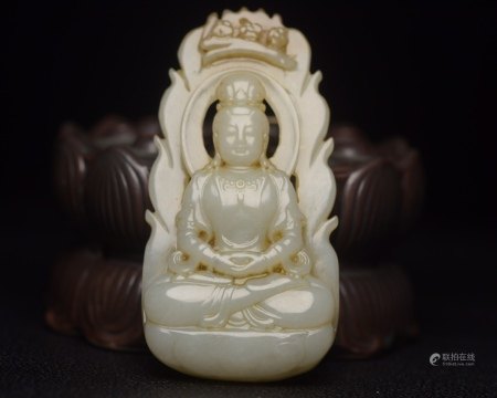 清 和田玉观音牌