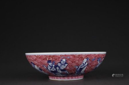 同治红釉粉彩青花八仙碗