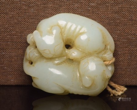 清 和田玉双欢