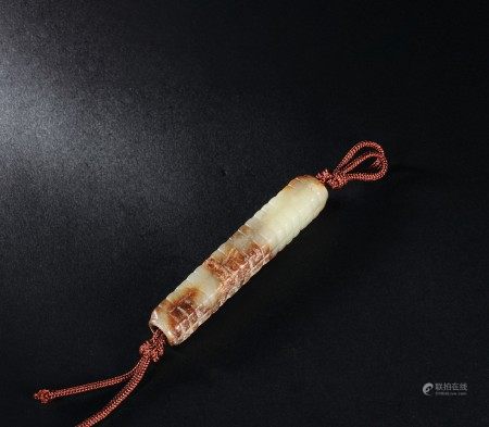 玉琮形長勒  AN ARCHAIC JADE CONG-SHAPED TUBULAR BEAD