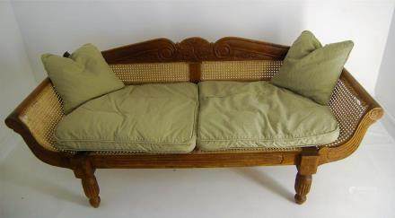 19th Century Anglo Indian Empire Hardwood Caned Daybed, Sight Damage to Cane at Sides, L 180cm x H 74cm x W 64cm approx 