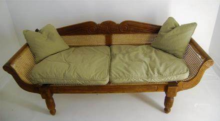 19th Century Anglo Indian Empire Hardwood Caned Daybed, Sight Damage to Cane at Sides, L 180cm x H 74cm x W 64cm approx 