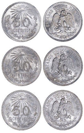 1945年墨西哥银币50分银币（一组三枚）