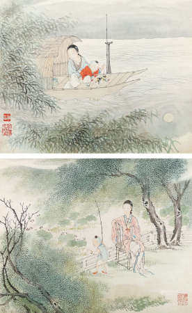 佚名 人物教子图两幅