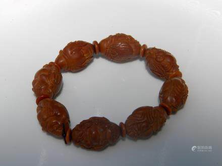 Chinese Carved Nut Pit Bracelet