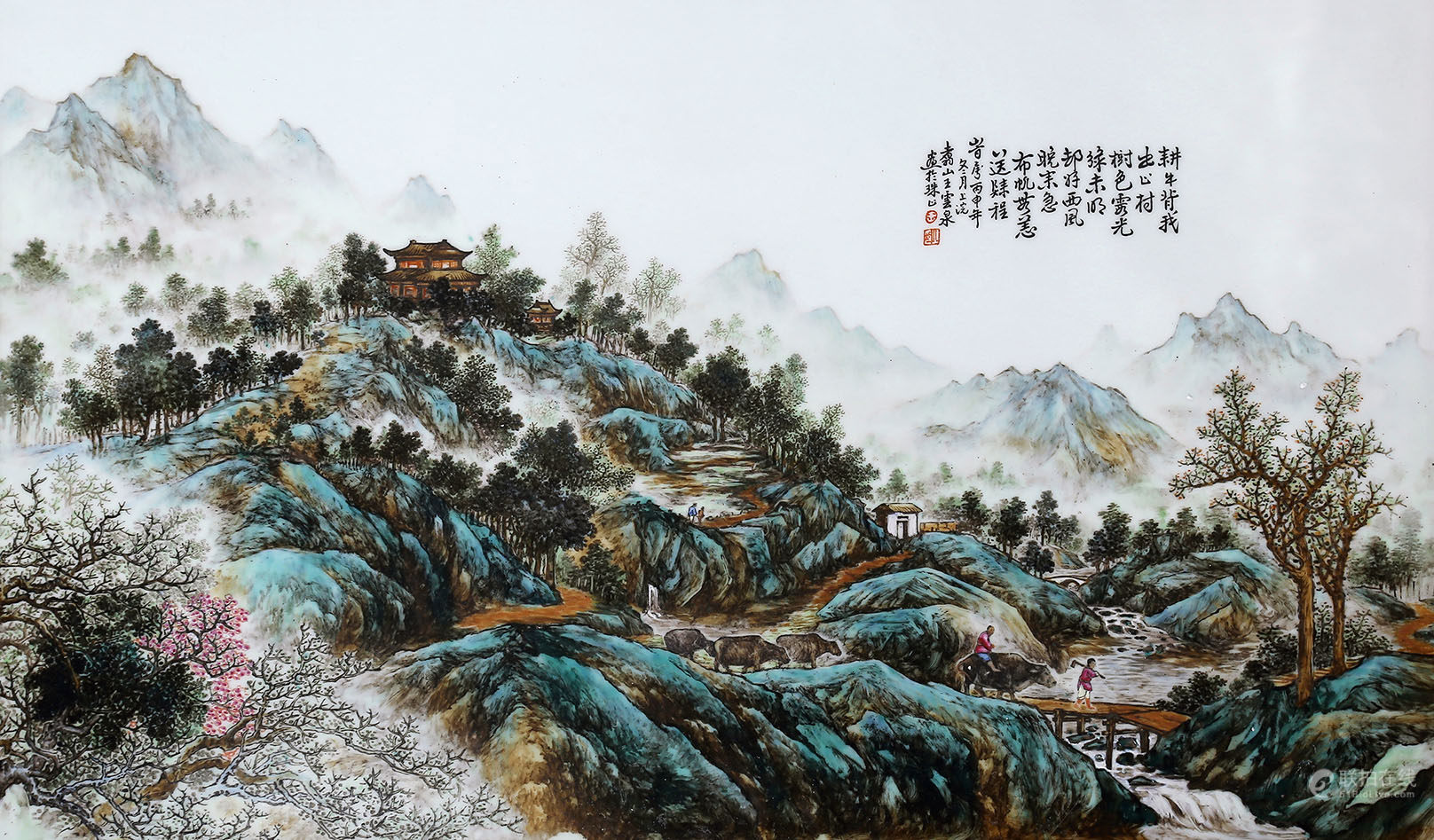 民國 粉彩山水掛屏 "王雲泉"款