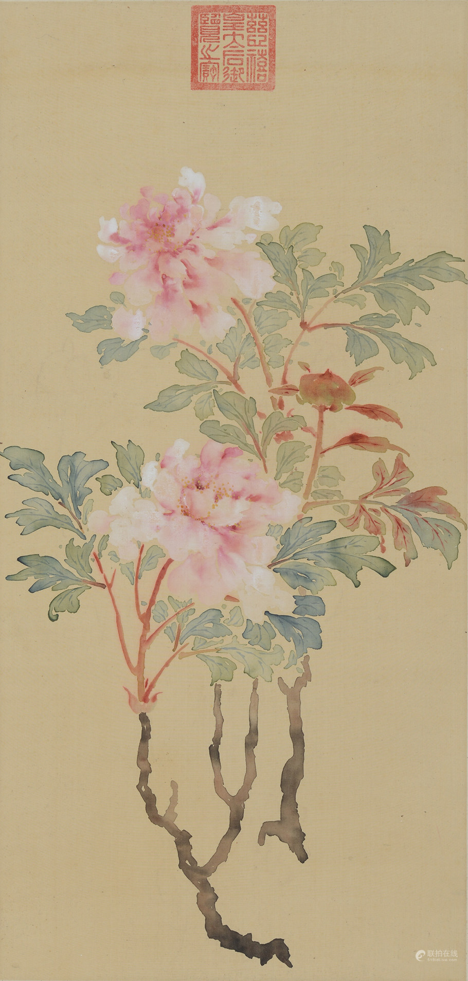 清 慈禧皇太后（1835-1908）“花卉”设色绢本立轴一件