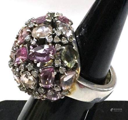 Platinum Multi-Color Sapphire Cocktail Ring