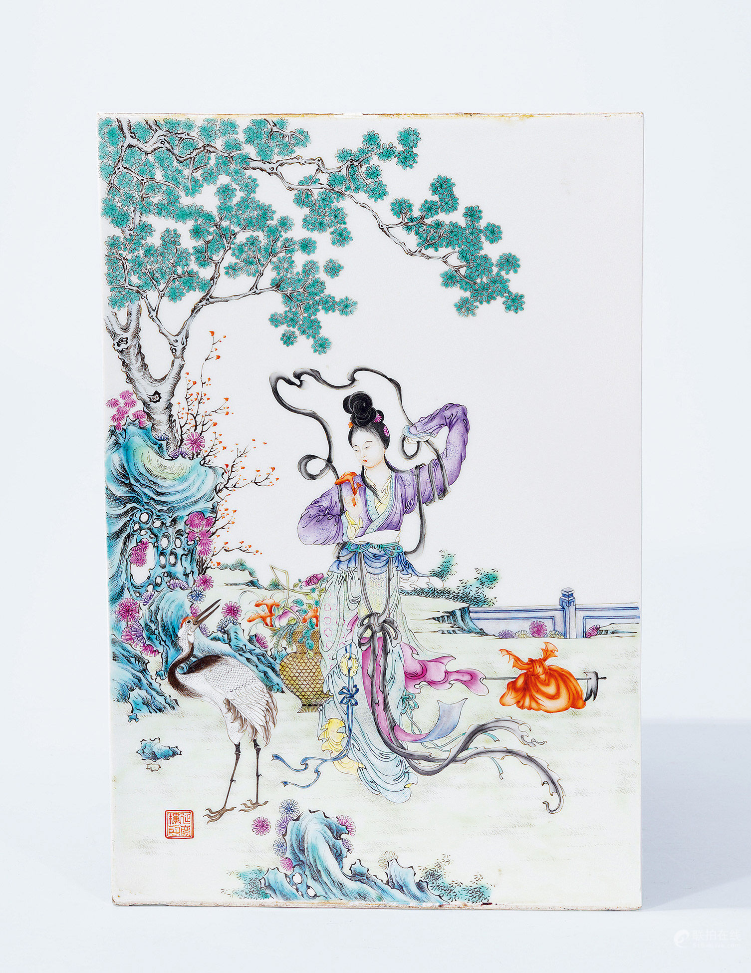 民国 粉彩仕女瓷板