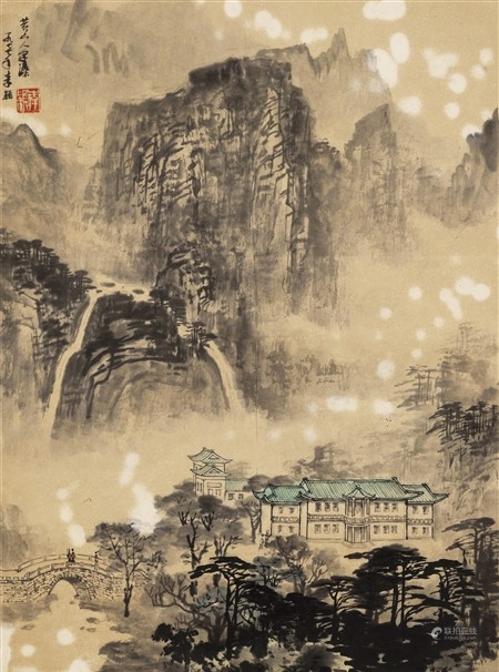 李穎 1977年作 黃山人字瀑