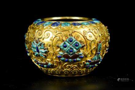 GILT BRONZE AND ORNATE RITUAL VESSEL, BO