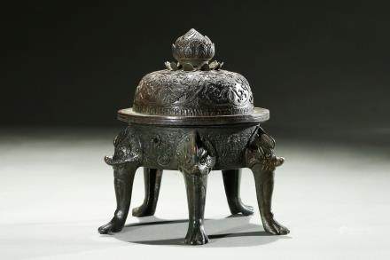 BRONZE CAST 'MYTHICAL BEAST' CENSER WITH FIVE LEGS