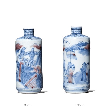 清中期 青花釉里红人物故事图母壶